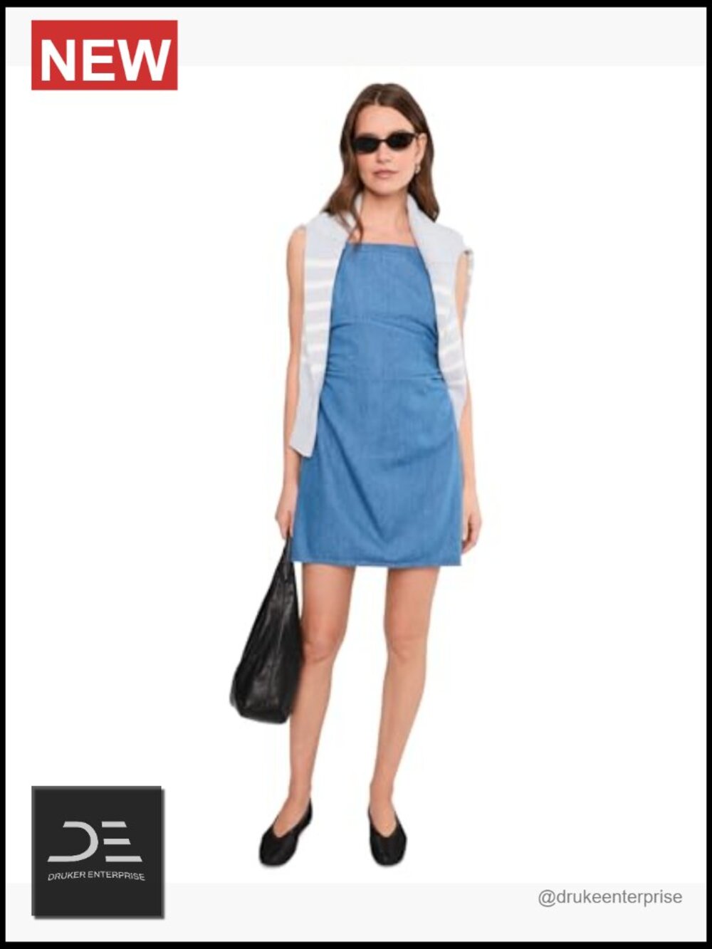 Cotton Blend Ruching Mini Dress with Smocked Back - Picture 2 of 5